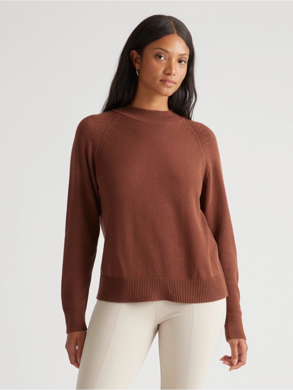 Quince L 100% Organic Cotton Mock Neck Crewneck Sweater Cottagecore Fall Knit